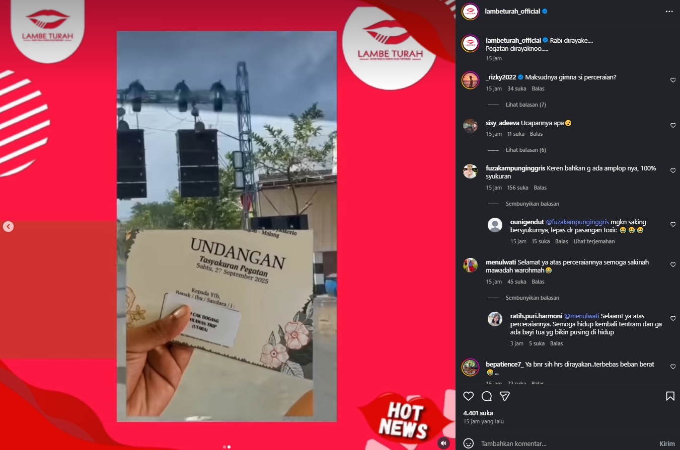 Undangan pesta perceraian di Malang. Instagram @lambeturah_official